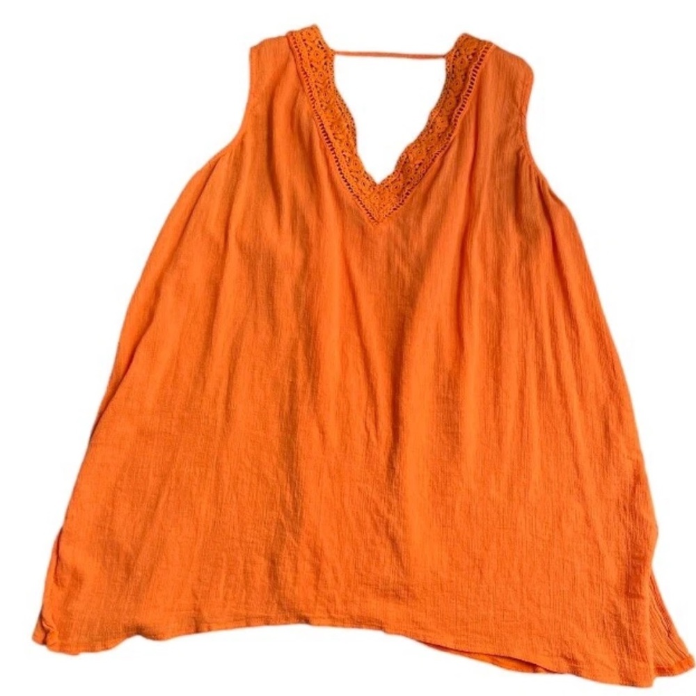 Catherines Womens 3X Sleeveless Top Crochet Trim V-Neck Modal Boho
